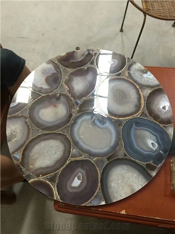 Multicolor Transparent Semiprecious Stone Laminated Top for Bar Tops
