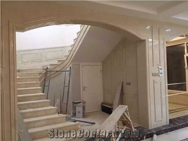 Ottoman Beige Marble Staircase,Luxury Steps, Hotel Indoor Stair Decor