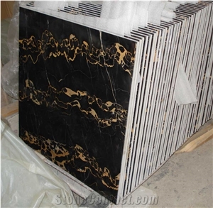 Polished Black Portoro Extra Marble Slabs Wall & Floor Covering Tiles
