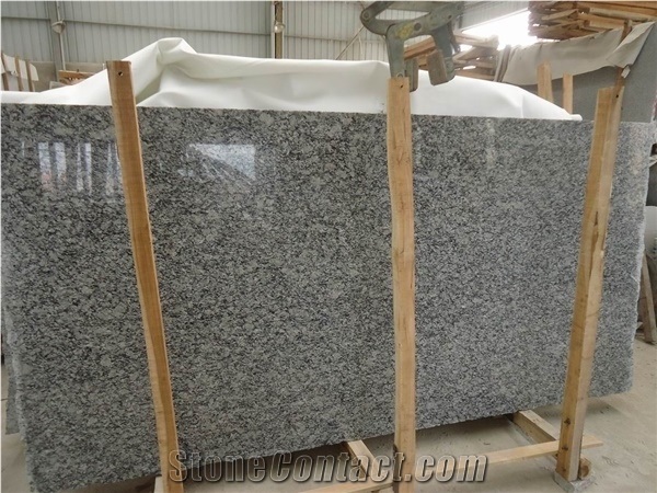 Polished Spray White with Grey Granite, Seawave Art Carving Wall Panel