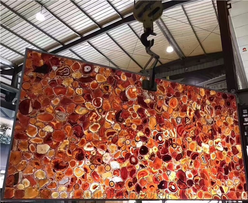 Red Gold Semiprecious Stone Slabs,Publice Places Decoration