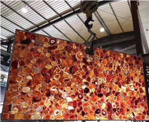 Red Gold Semiprecious Stone Slabs,Publice Places Decoration