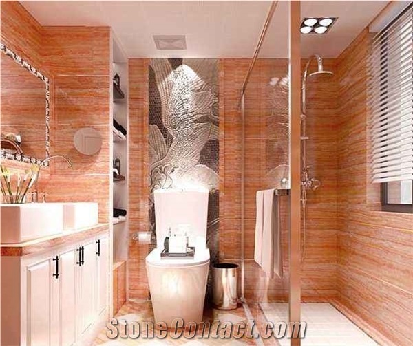 Red Travertine for Lobby, Bathroom,Toilet Use,Stone with Veins Pattern