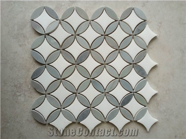 Thassos Crystal White & Italy Grey / Marble Mosaic Tile Backsplash