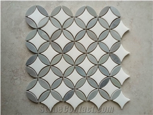Thassos Crystal White & Italy Grey / Marble Mosaic Tile Backsplash