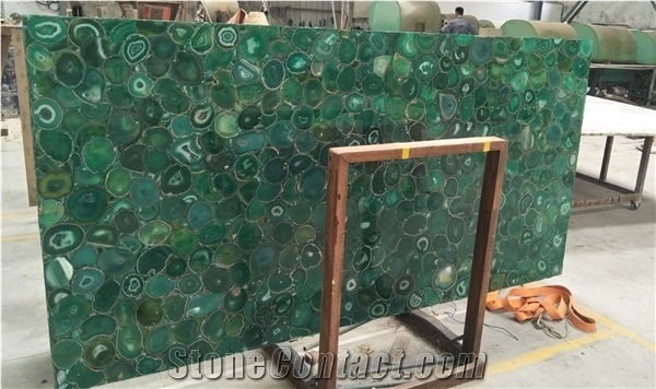 Top Luxury Green Agate Slabs Gemstone Backlit Polished Surface