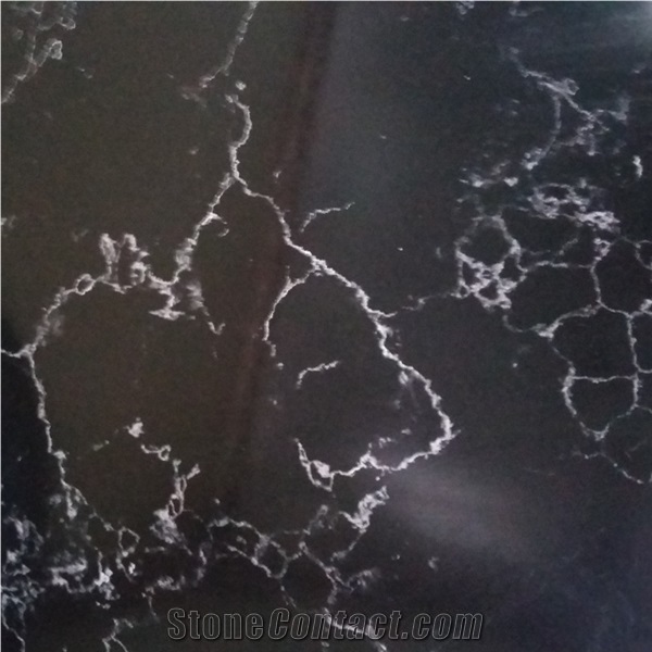 Vietnam Quartz Marble Looks Slabs,Black Artificial Stone White Vein