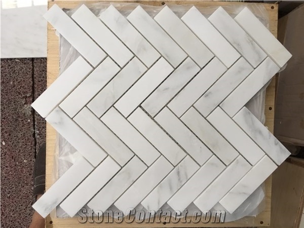 White Marble Mosaic, Middle Herringbone Pattern, Wall/Floor Tiles