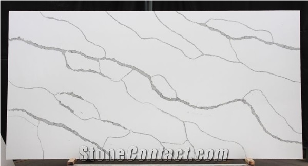 White Quartz Engineered Stone Artificial Slabs for Hotel Kitchen