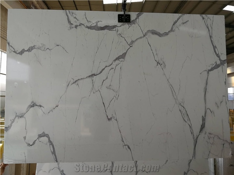 White with Grey Features Artificial Stone Slab&Tiles,Polished Surface
