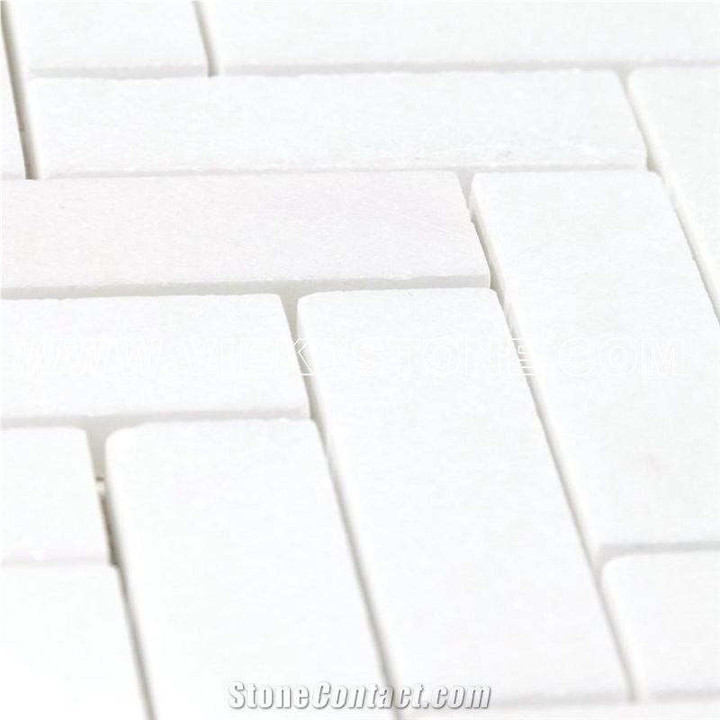 Thassos Herringbone Marble Mosaic Tile for Wall and Floor Covering
