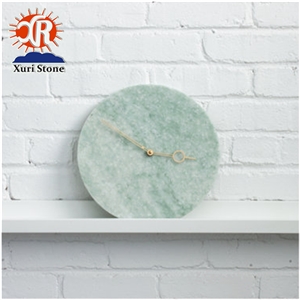Custom Made Green Marble Stone Noiseless Wall Clock for Home Deco
