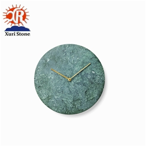 Custom Made Green Marble Stone Noiseless Wall Clock for Home Deco