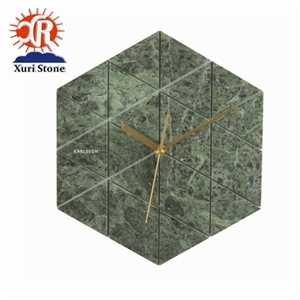 Custom Made Green Marble Stone Noiseless Wall Clock for Home Deco