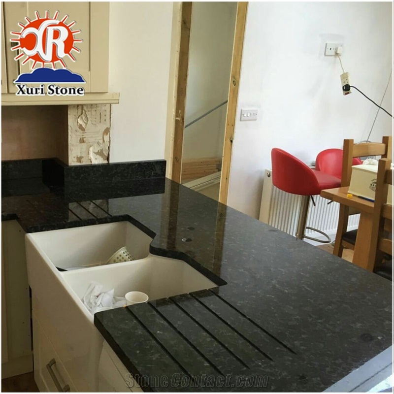 Free Design Prefab Countertops Black Pearl Granite Bathroom Vanity Top