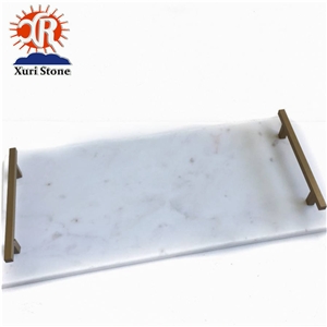 Natural White Carrara Marble Tray/Plates with Gold Handles for Hotel