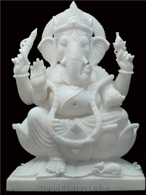 Lord Ganesha Murti, Makrana White Marble Sculpture & Statue