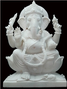 Lord Ganesha Murti, Makrana White Marble Sculpture & Statue