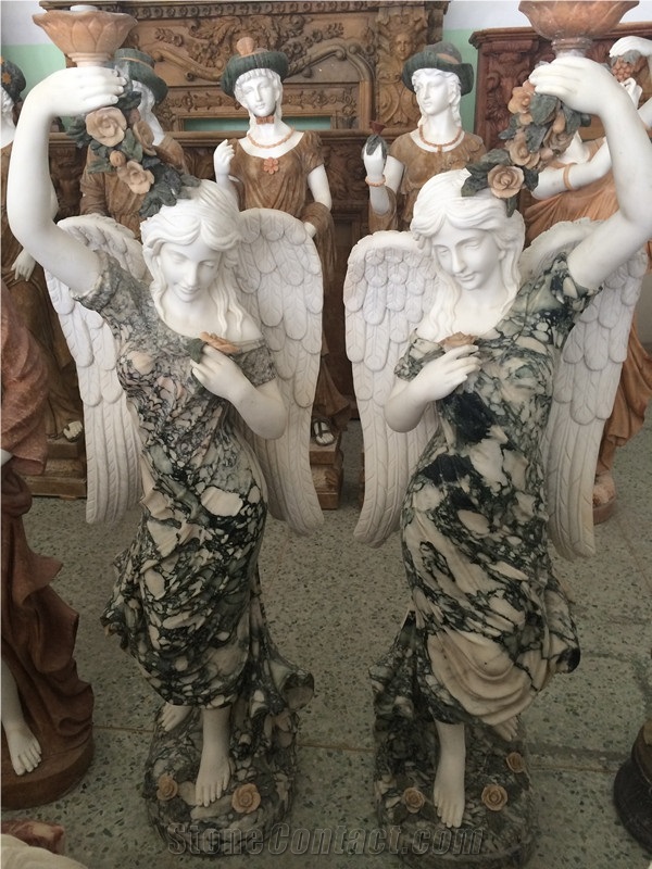Angel Carving Women White Marble Statue