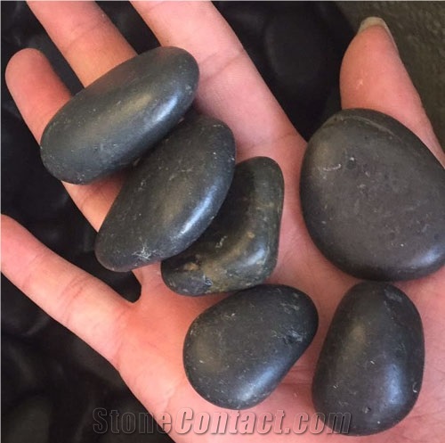 Wax Polished Black Pebble Good Quality, Black Polished Pebble Stone