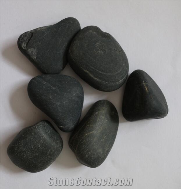 Wax Polished Black Pebble Good Quality, Black Polished Pebble Stone