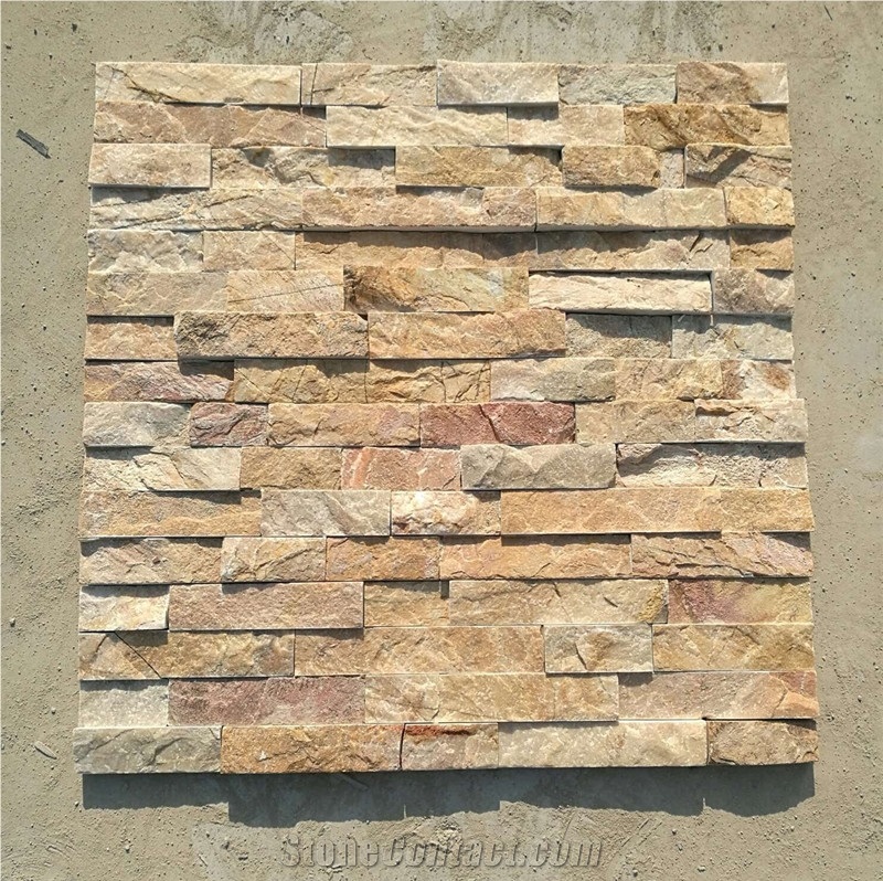 Wooden Golden Stacked Stone Veneer, Yellow Slate Cultured Stone
