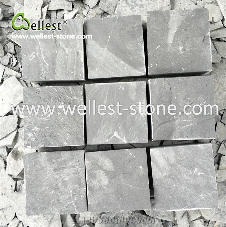 Black Slate Natural Split Cube Stone for Paver Cobble Stone