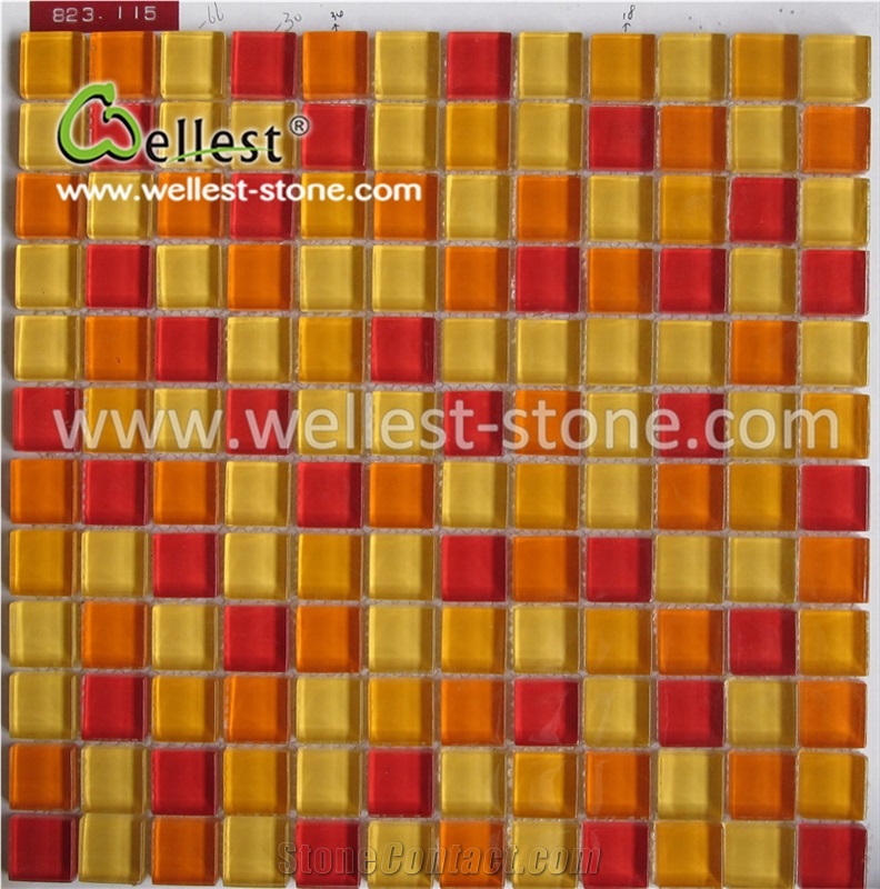 Crystal Yellow/Red/Brown Glass Mosaic Tile for Swimming Pool Bathroom