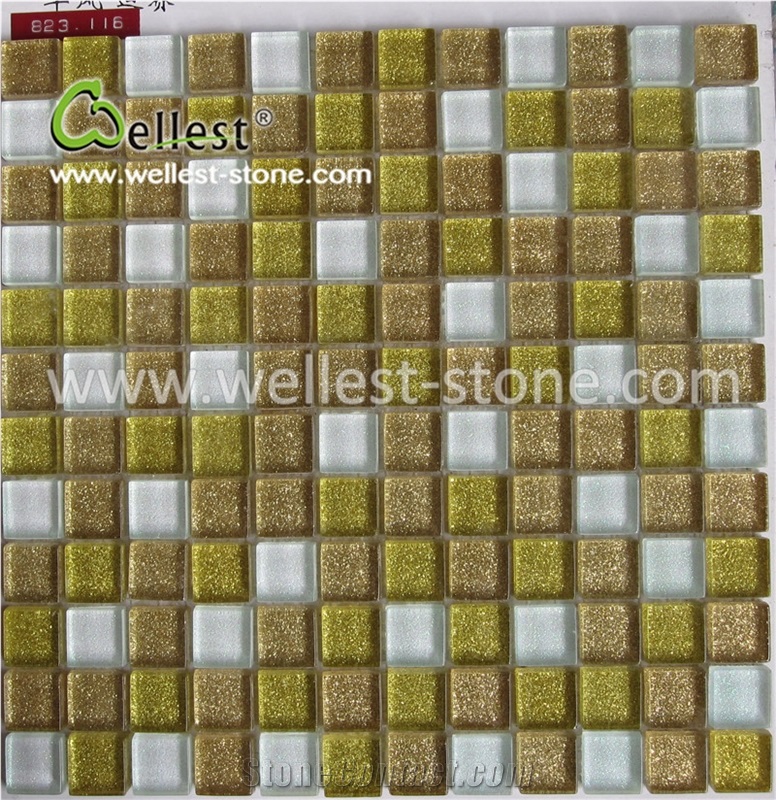 Crystal Yellow/Red/Brown Glass Mosaic Tile for Swimming Pool Bathroom