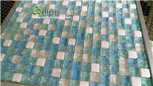 Light Blue Crystal Glass Mosaic Tile for Bathroom Swimming Pool