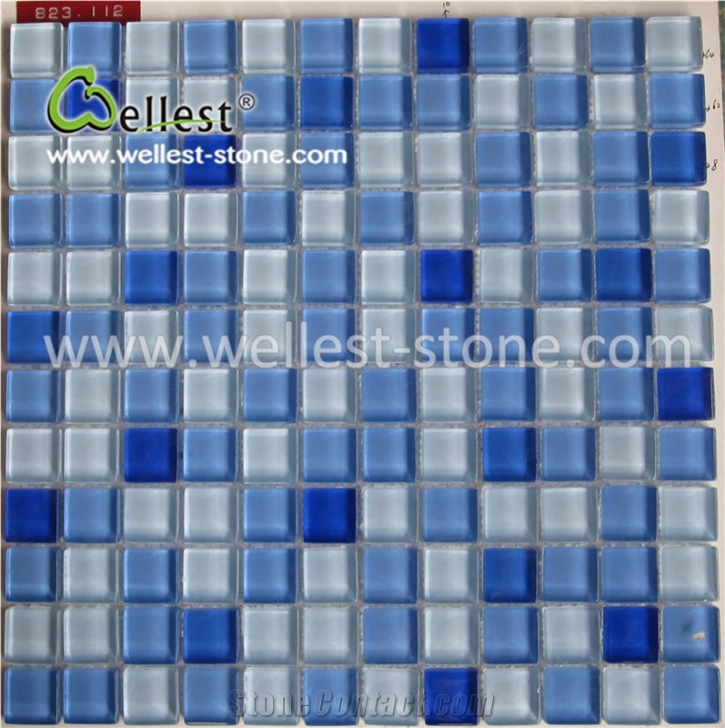 Popular Crystal Blue Glass Mosaic Tile for Swimming Pool Bathroom