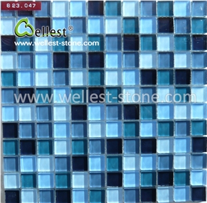 Popular Crystal Blue Glass Mosaic Tile for Swimming Pool Bathroom