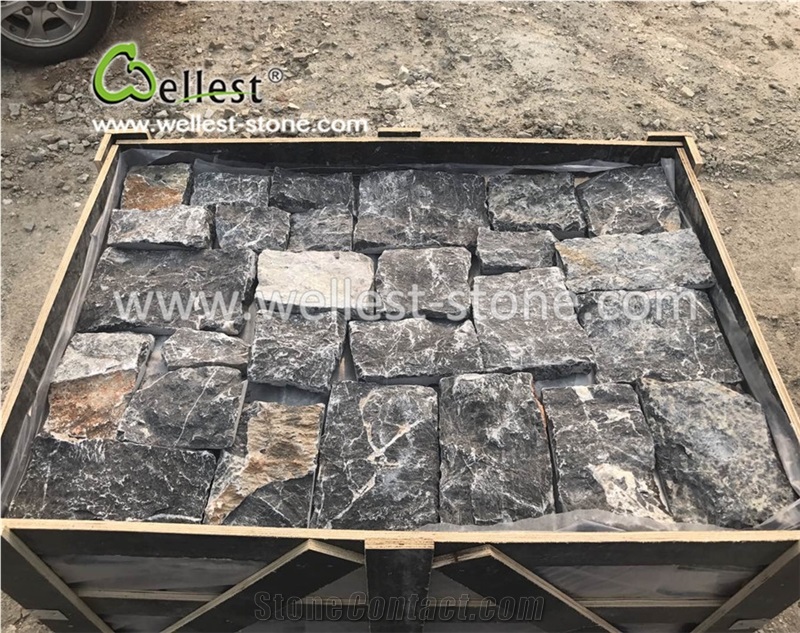 Rectangle Black & Brown Limestone Fieldstone for Floor Wall Covering