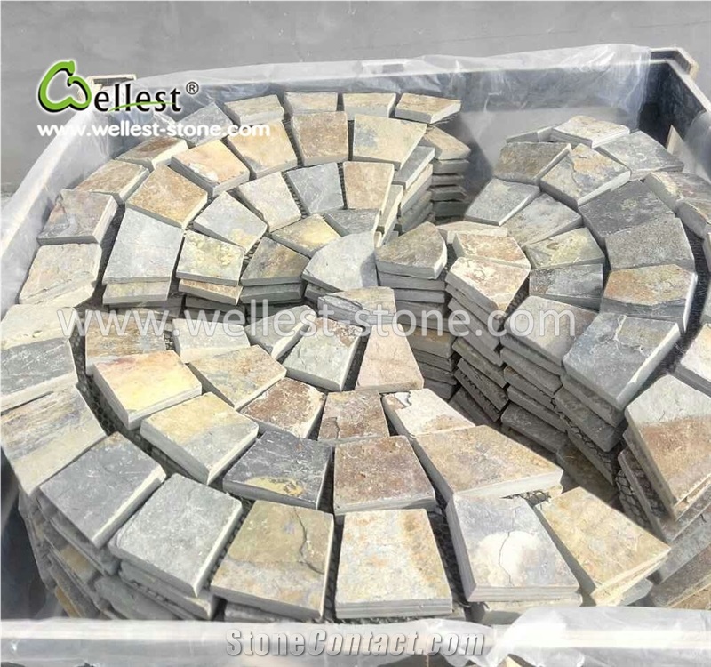 Rusty Slate Meshed Stone/Cube Stone for Floorring Paving Tile