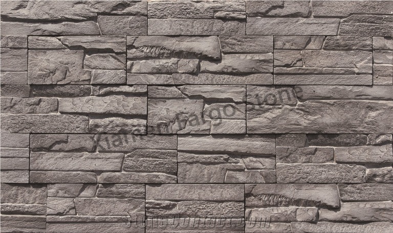 Fargo Dark Grey Faux Stone Panels, Artificial Stone Vaneer