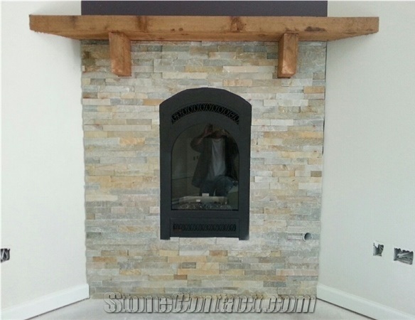 Beige Slate Wall Cladding Panels/Stacked Stone Veneer/Fireplace Stone