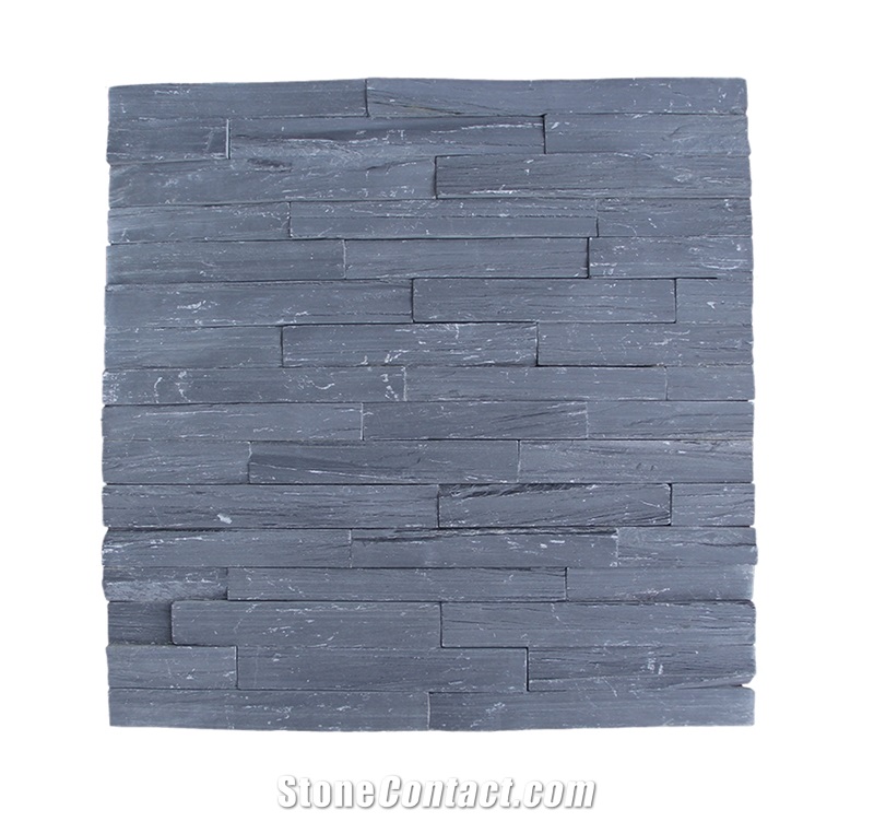 China Black Quartzite Stacked Stone Veneer Feature Wall Cladding Stone