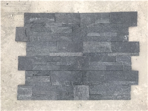 Black Quartzite Stacked Stone Panel, 35-18 Size Ledge Stone Z Shape