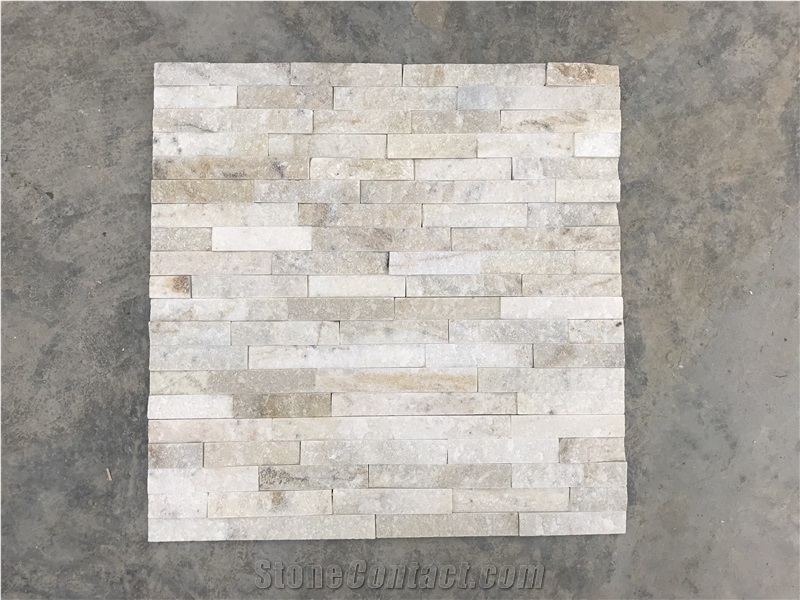 White Quartzite 5 Strips Straight Edges Ledge Cultured Stone Natural