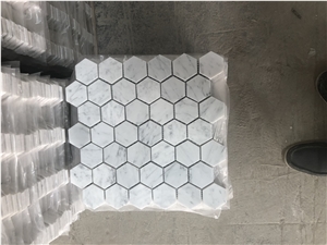 Italy Bianco Carrara White,Cremo Delicato Hexagon Marble Mosaic,Tiles