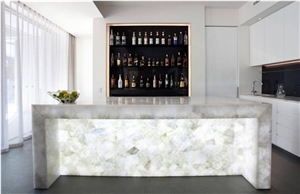 Backlit Semi Precious Stone White Crystal Quartz Slab for Countertops