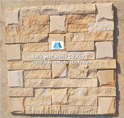 Beige Sandstone Ashlar Culture Stacked Ledge Stone Veneer Clad Panels