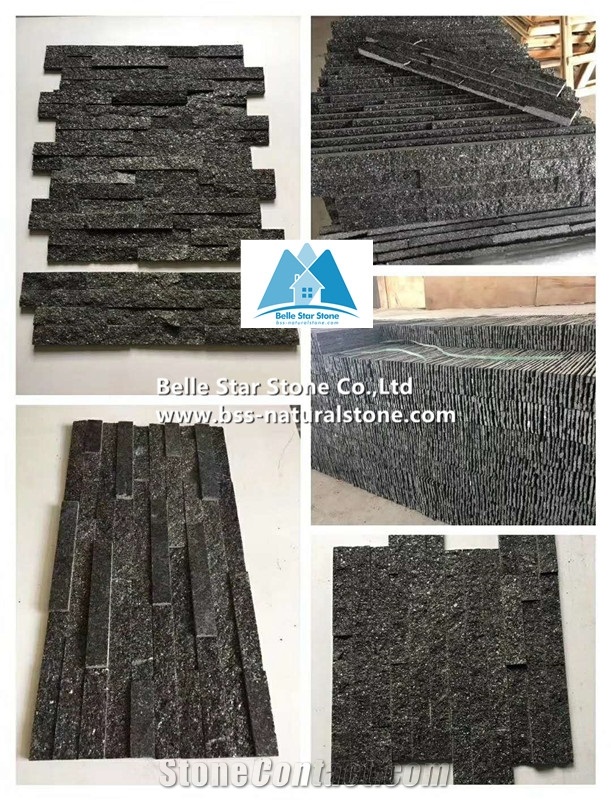 Black Galaxy Granite 3d Culture Stacked Ledge Stone Veneer Cladding Panels