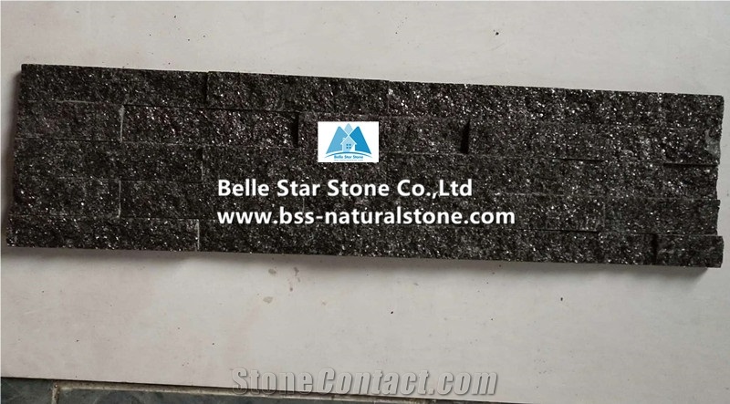 Black Galaxy Granite Culture Stacked Ledge Stone Veneer Cladding Panel