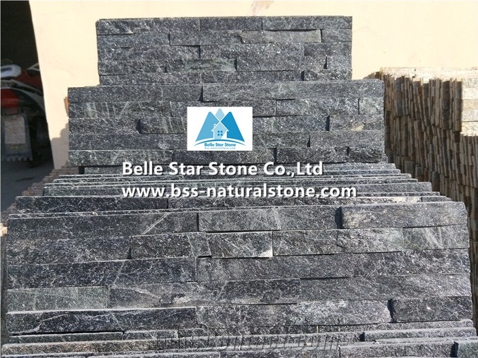 Black Quartzite Culture Stacked Ledge Thin Stone Veneer Cladding Panel