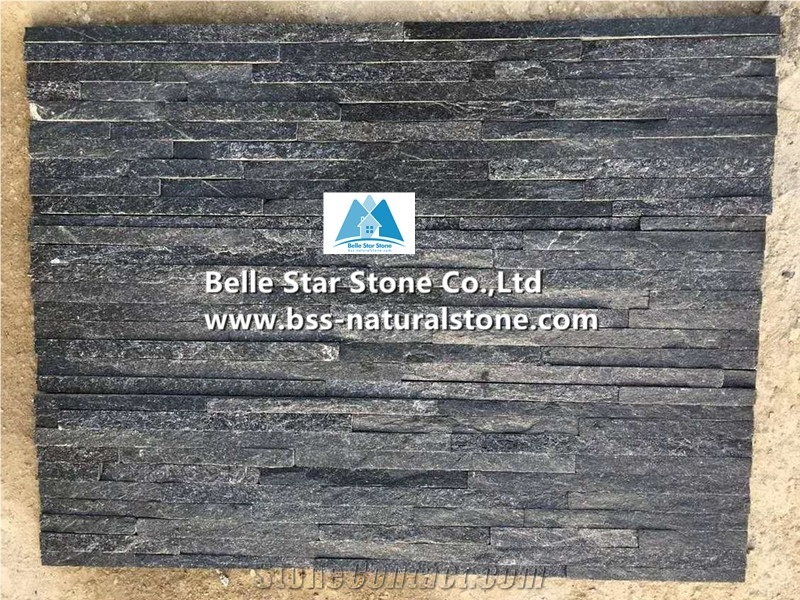 Black Quartzite Mini Stacked Stone,Slim Waterfall Culture Stone Panels