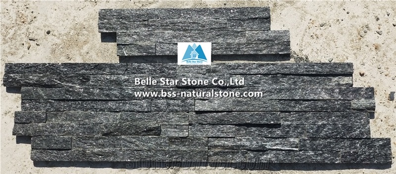 Black Quartzite Thin Stone Veneer 10x40,Culture Stacked Stone Cladding
