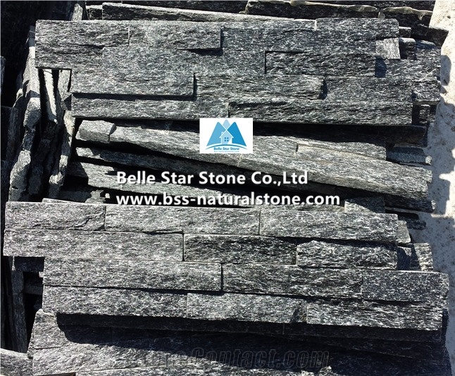 Black Quartzite Thin Stone Veneer 10x40,Culture Stacked Stone Cladding