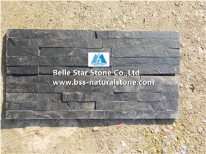 Black Riven Slate Split Face Culture Stacked Thin Stone Veneer Panels
