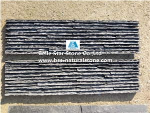 Black Riven Slate Split Face Mini Stacked Stone,Waterfall Shape Veneer
